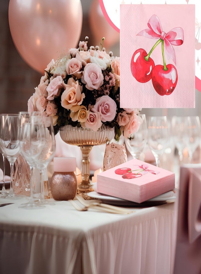 Reallnaive 50 Pcs Galentines Day Decoration Napkin Valentine Day Heart Napkin 3 Ply Ladies Galentines Gang Pink Bow Cherry Dinner Disposable Paper Party Supplies for Wedding Birthday(Cherry Bow) - Image 5